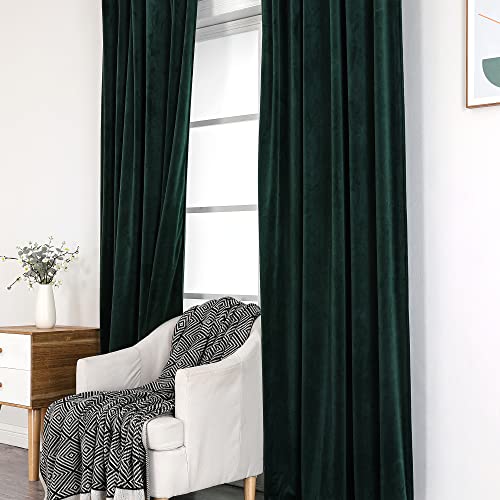 Benedeco Dark Green Velvet Curtains for Bedroom Window with Back Tab, Super Soft Vintage Luxury Heavy Drapes, Room Darkening Thermal Insulated Curtain for Living Room, W52 by L108 inches, 2 Panels