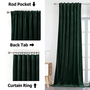 Benedeco Dark Green Velvet Curtains for Bedroom Window with Back Tab, Super Soft Vintage Luxury Heavy Drapes, Room Darkening Thermal Insulated Curtain for Living Room, W52 by L108 inches, 2 Panels