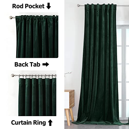 Benedeco Dark Green Velvet Curtains for Bedroom Window with Back Tab ...