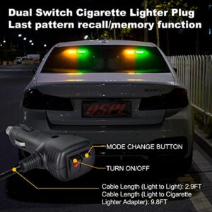 ASPL 2 in 1 Dash Emergency Strobe Lights 2x7.2 Inch 16LED Interior Front/Rear Windshield Safety Deck Split Light Bar Hazard Flashing Warning Traffic Lights For Trucks Vehicles Cars(Amber/Green)