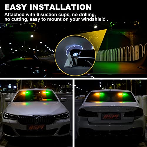 ASPL 2 in 1 Dash Emergency Strobe Lights 2x7.2 Inch 16LED Interior Front/Rear Windshield Safety Deck Split Light Bar Hazard Flashing Warning Traffic Lights For Trucks Vehicles Cars(Amber/Green)