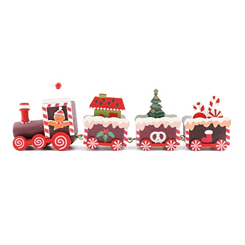 MVNISE Christmas Wooden Train Ornament, Mini Painted Train Decoration Kids Gift Toys, Xmas Table Top Adornment for Christmas Party Kindergarten…