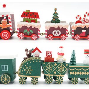 MVNISE Christmas Wooden Train Ornament, Mini Painted Train Decoration Kids Gift Toys, Xmas Table Top Adornment for Christmas Party Kindergarten…