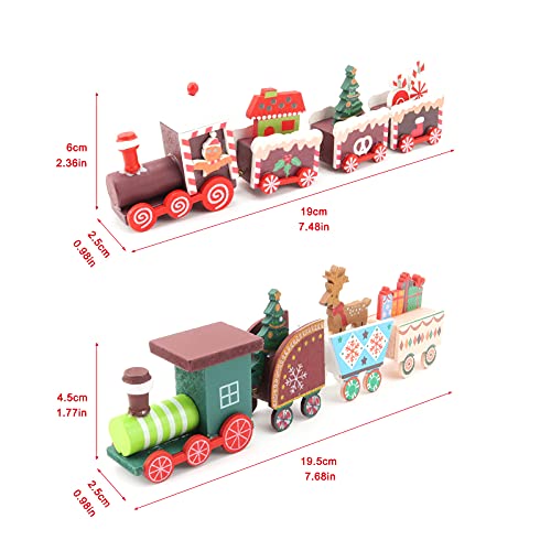 MVNISE Christmas Wooden Train Ornament, Mini Painted Train Decoration Kids Gift Toys, Xmas Table Top Adornment for Christmas Party Kindergarten…