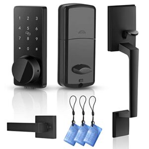 4 in 1 Smart Front Door Lock Set, Keyless Entry Door Lock with Handle, Touchscreen Keypad Deadbolt, Works with App, Auto-Lock, Code Door Lock, Easy Installation