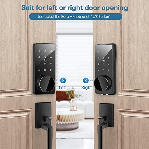 4 in 1 Smart Front Door Lock Set, Keyless Entry Door Lock with Handle, Touchscreen Keypad Deadbolt, Works with App, Auto-Lock, Code Door Lock, Easy Installation