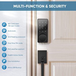 4 in 1 Smart Front Door Lock Set, Keyless Entry Door Lock with Handle, Touchscreen Keypad Deadbolt, Works with App, Auto-Lock, Code Door Lock, Easy Installation