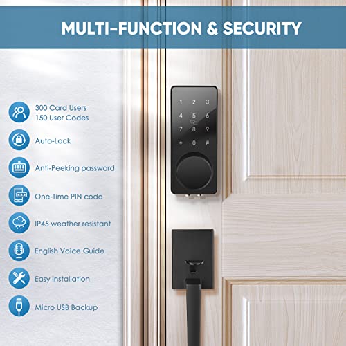 4 in 1 Smart Front Door Lock Set, Keyless Entry Door Lock with Handle, Touchscreen Keypad Deadbolt, Works with App, Auto-Lock, Code Door Lock, Easy Installation