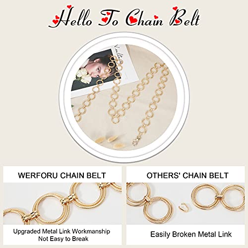 WERFORU Women Metal Link Body Chain Belt Ladies Waist Chain Belts for Jeans Dress (Gold, FIt waist size below 52 inches)