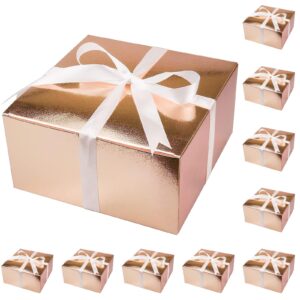 10 pack gift boxes rose gold 8x8x4 inches, bridesmaid proposal gift box set with ribbon，paper gift box with lids for wedding present, cupcake boxes, birthday party favor, engagements and christmas