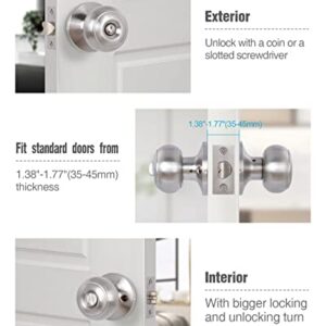 GITRANG (2 Pack) Privacy Door Knobs Bedroom/Bathroom Doorknobs for Left and Right Opened Door with Lock Flat Ball Handle in Satin Nickel