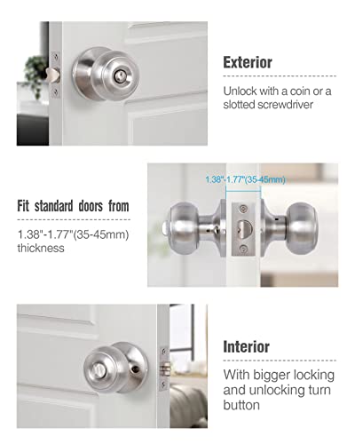 GITRANG (2 Pack) Privacy Door Knobs Bedroom/Bathroom Doorknobs for Left and Right Opened Door with Lock Flat Ball Handle in Satin Nickel