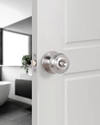 GITRANG (2 Pack) Privacy Door Knobs Bedroom/Bathroom Doorknobs for Left and Right Opened Door with Lock Flat Ball Handle in Satin Nickel