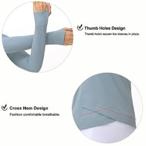 Women's Long Sleeve Compression Shirts Workout Tops Cross Hem Athletic Running Yoga T-Shirts with Thumb Hole Denim Blue