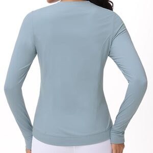 Women's Long Sleeve Compression Shirts Workout Tops Cross Hem Athletic Running Yoga T-Shirts with Thumb Hole Denim Blue