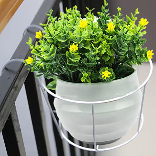 defutay Hanging Railing Planters, 4 Pack Round Flower Pot Holders,Metal Pot Plant Baskets for Balcony,Garden,Indoor & Outdoor(White,4 PCS)