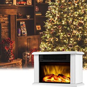 qclueu 1500w electric fireplace, tabletop portable heater, fire wood log burning effect flame vintage heater stove living room decor (color : white)