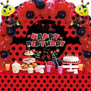 vlipoeasn 69 pcs ladybug theme suit birthday party decor red black polka dots balloons garland arch ladybug balloons tablecloth banner birthday party supplies decorations