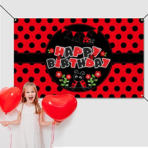 Vlipoeasn 69 Pcs Ladybug Theme Suit Birthday Party Decor Red Black Polka Dots Balloons Garland Arch Ladybug Balloons Tablecloth Banner Birthday Party Supplies Decorations