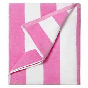 luluhome plush oversized beach towel - large cotton thick 36 x 70 inch pink striped pool towels, fluffy summer cabana big swimming towel for adults mens womens