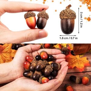 Noverlife 100PCS Mini Artificial Acorns, Small Fake Acorns Mixed Color Lifelike Acorns, Nutty Craft Acorns w/Natural Acorn Cap, Simulation Oak Nut Fruit Props for Autumn Thanksgiving Christmas Decor