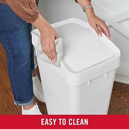 Rubbermaid Swing Top Waste Container for Home and Kitchen, Easy Access Disposal and Slim Modern Trash Can with Lid, 12.2 Gallon Capacity, White