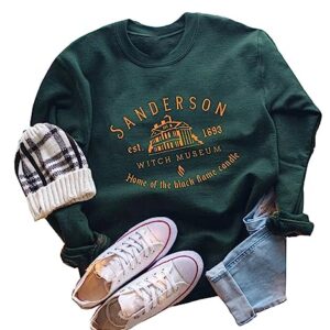 Yimoya Sanderson Witch Museum Sweatshirt Womens Funny Halloween Pullovers Hocus Pocus Blouse Tops (Green, M)