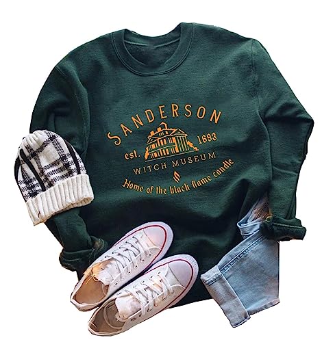 Yimoya Sanderson Witch Museum Sweatshirt Womens Funny Halloween Pullovers Hocus Pocus Blouse Tops (Green, M)