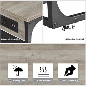 Slim End Table with Charging Station, Side Table with 2 USB Ports and Outlets, C-Shaped Snack Table with Cloth Bag, TV Tray Table, Couch Table TB01BG024