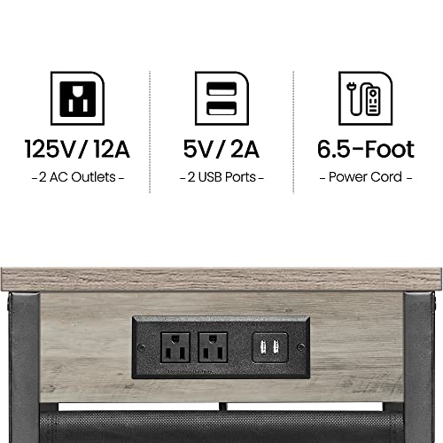 Slim End Table with Charging Station, Side Table with 2 USB Ports and Outlets, C-Shaped Snack Table with Cloth Bag, TV Tray Table, Couch Table TB01BG024