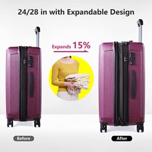 TydeCkare Luggage Set 3 Piece 21/24/28, 21" carry on with Front Pocket & 24/28" with Expandable, ABS+PC Suitcase with 4 Silent Wheels, TSA, YKK, Rose Red