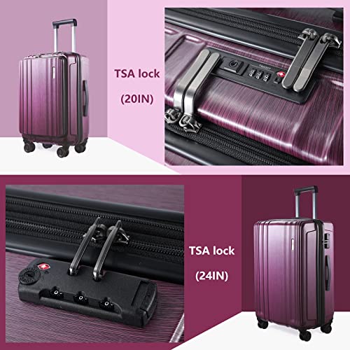 TydeCkare Luggage Set 3 Piece 21/24/28, 21" carry on with Front Pocket & 24/28" with Expandable, ABS+PC Suitcase with 4 Silent Wheels, TSA, YKK, Rose Red