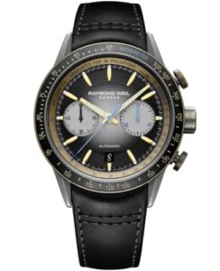 raymond weil men's 7780-tb3-20423 freelancer automatic chronograph bi-compax bronze and titanium leather watch