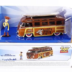 Jada Toys Disney Pixar Toy Story 1:24 Volkswagen T1 Bus Diecast Vehicle & 2.75" Woody Figure, Brown