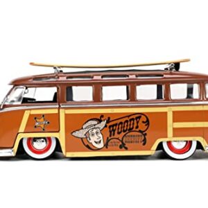 Jada Toys Disney Pixar Toy Story 1:24 Volkswagen T1 Bus Diecast Vehicle & 2.75" Woody Figure, Brown