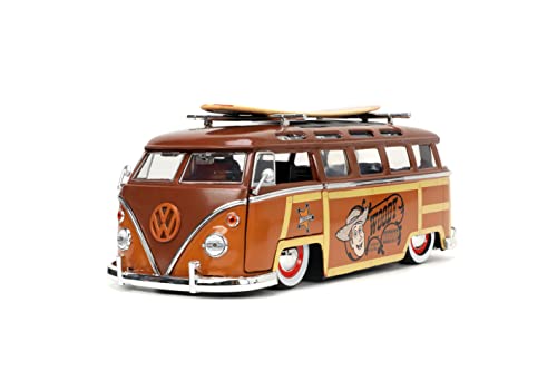 Jada Toys Disney Pixar Toy Story 1:24 Volkswagen T1 Bus Diecast Vehicle & 2.75" Woody Figure, Brown