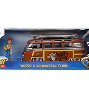 Jada Toys Disney Pixar Toy Story 1:24 Volkswagen T1 Bus Diecast Vehicle & 2.75" Woody Figure, Brown