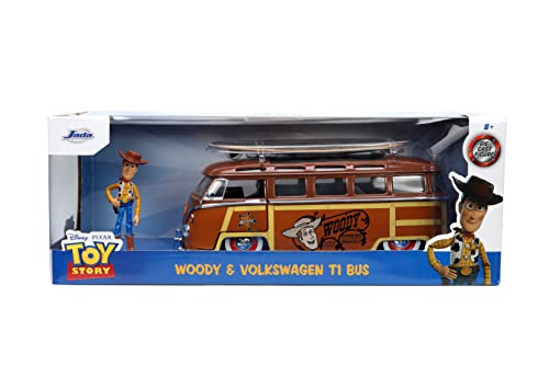 Jada Toys Disney Pixar Toy Story 1:24 Volkswagen T1 Bus Diecast Vehicle & 2.75" Woody Figure, Brown