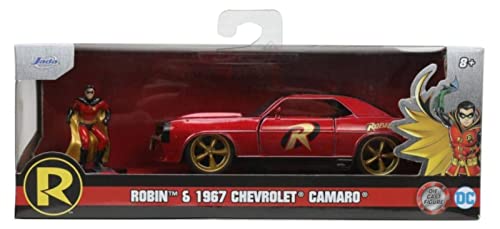 DC Comics 1:32 1969 Chevy Camaro Die-cast Car w/ 1.65" Robin Figure, Toys for Kids and Adults