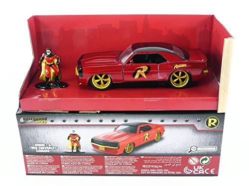 DC Comics 1:32 1969 Chevy Camaro Die-cast Car w/ 1.65" Robin Figure, Toys for Kids and Adults