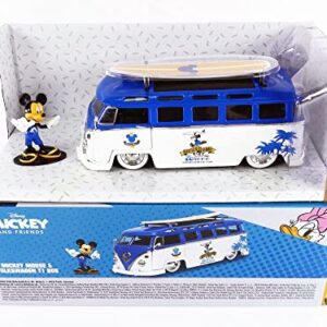 Jada Toys Disney Mickey and Friends 1:24 Volkswagen T1 Bus Die-cast Car w/ 2.75" Mickey Mouse Figure, Toys for Kids and Adults