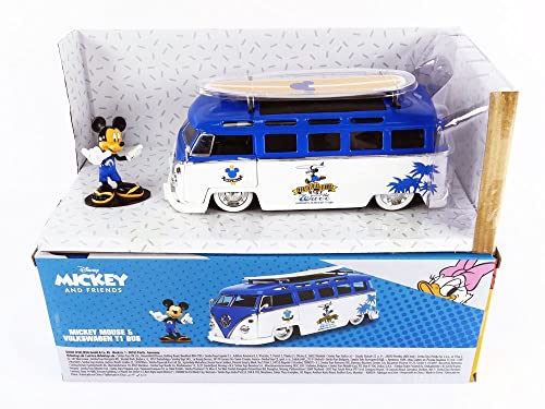 Jada Toys Disney Mickey and Friends 1:24 Volkswagen T1 Bus Die-cast Car w/ 2.75" Mickey Mouse Figure, Toys for Kids and Adults