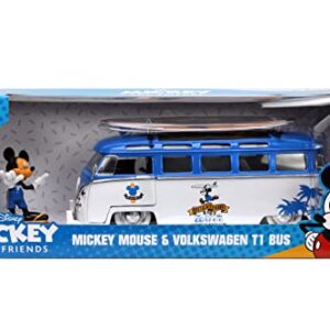 Jada Toys Disney Mickey and Friends 1:24 Volkswagen T1 Bus Die-cast Car w/ 2.75" Mickey Mouse Figure, Toys for Kids and Adults