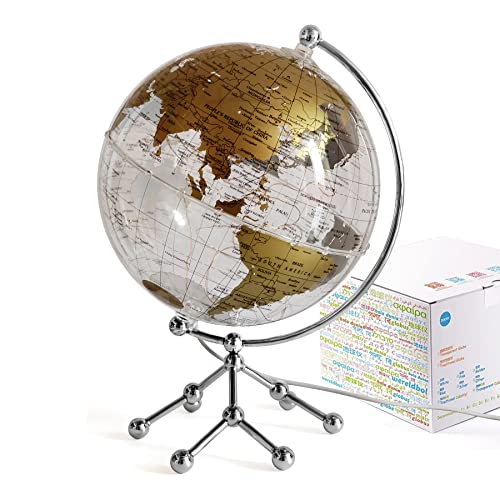 JBRUN 8" World Globe,Illuminated World Globe with Metal Stand,Educational Interactive Globe for Home Decor,Office Desktop,LED Globe Lamp