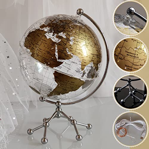 JBRUN 8" World Globe,Illuminated World Globe with Metal Stand,Educational Interactive Globe for Home Decor,Office Desktop,LED Globe Lamp