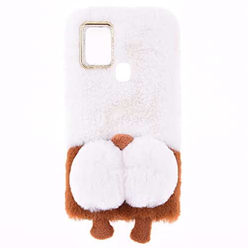 Fluffy Fur Plush Case for Infinix Hot 10 Lite Silicone Case Soft Cute Corgi Fluffy Fur Skin Back Cover Protective Phone Case Shockproof Anti-Scratch for Infinix Smart 5/Hot 10 Lite Case,White Corgi