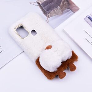 Fluffy Fur Plush Case for Infinix Hot 10 Lite Silicone Case Soft Cute Corgi Fluffy Fur Skin Back Cover Protective Phone Case Shockproof Anti-Scratch for Infinix Smart 5/Hot 10 Lite Case,White Corgi