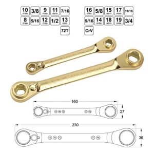 STARWORK10 in 1 Double Box End Vintage G-Plating Reversible Ratcheting 2pc Wrench Set, SAE/Metric