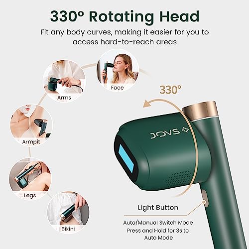 JOVS Venus Pro Ⅱ IPL Hair Removal for Woman & Man 330° Rotation Head Sapphire Cooling Unlimited Flashes Hair Removal Device at Home Use Safe for Whole Body Painless, FDA Cleared - Emerald