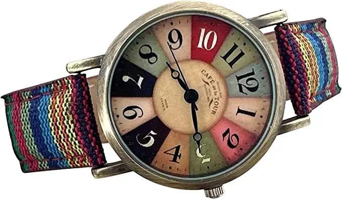 LUKYBIRDS Multi Color Rainbow Pattern Watches,Quirky Boho Hippie Watch, Wonderful Watches Gift for Women,PU Leather Woven Strap Watches